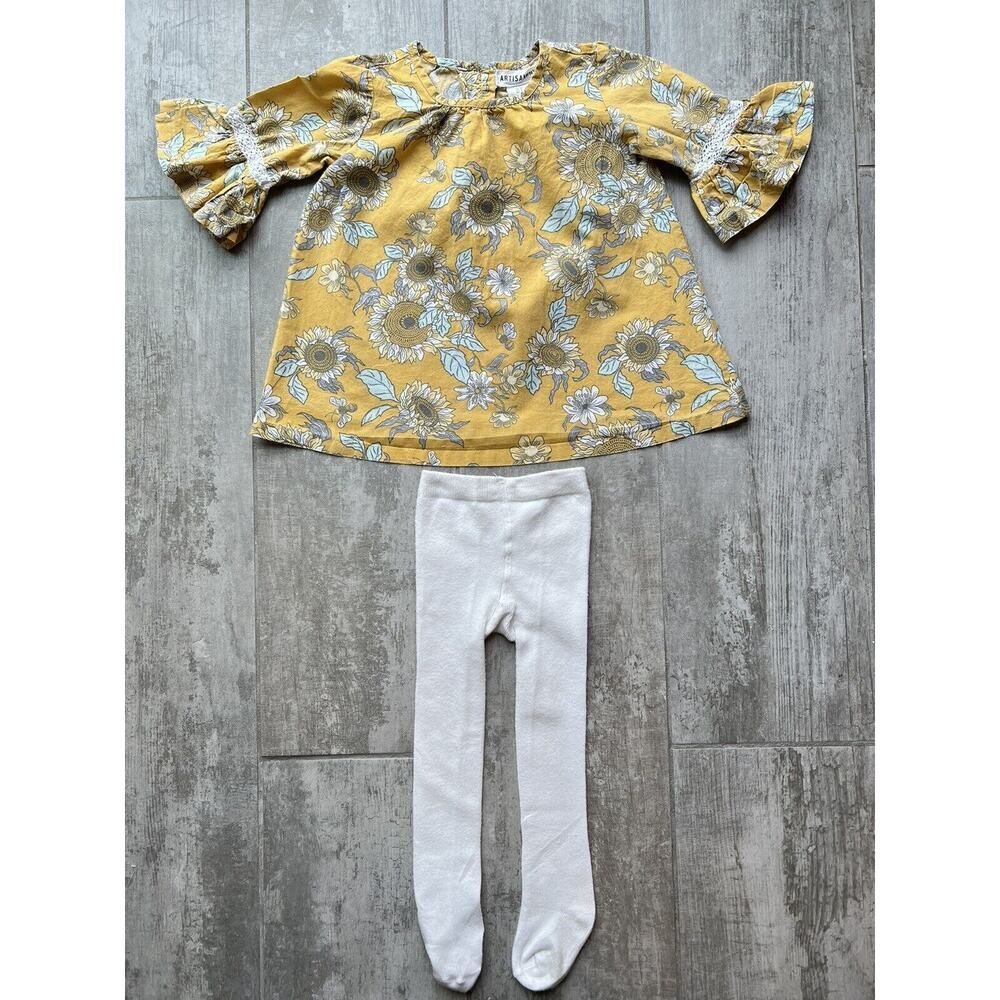 ARTISAN NY Toddler Girl 2 Piece Set Boho Tunic Top & Knit Footed Knit Tights 3T